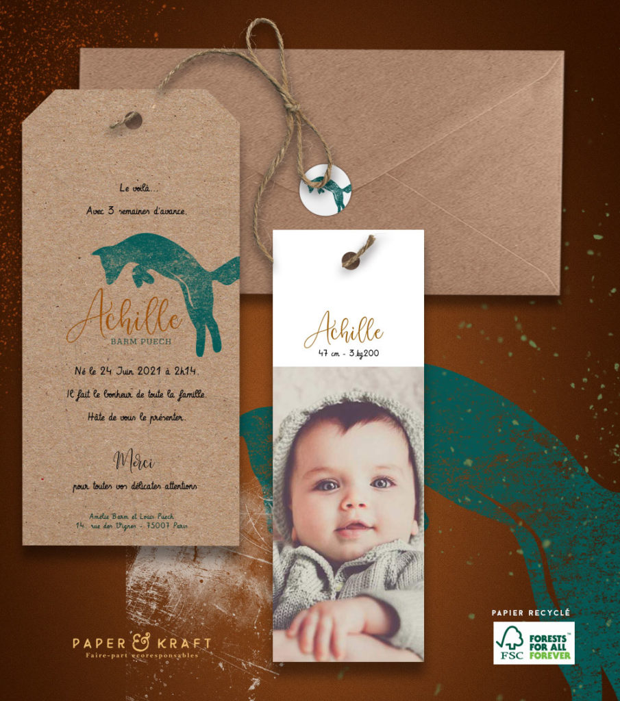 faire-part de naissance marque page petit renard Paperandkraft